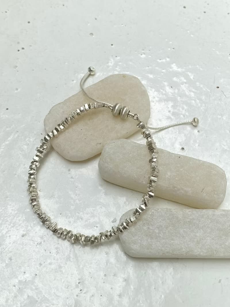 Handmade minimal silver nuggets pull-chain bracelet (B0094)