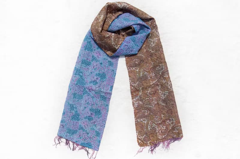 刺繡絲巾/絲綢刺繡圍巾/手縫紗麗線絲巾/印度絲綢刺繡圍巾-中東風