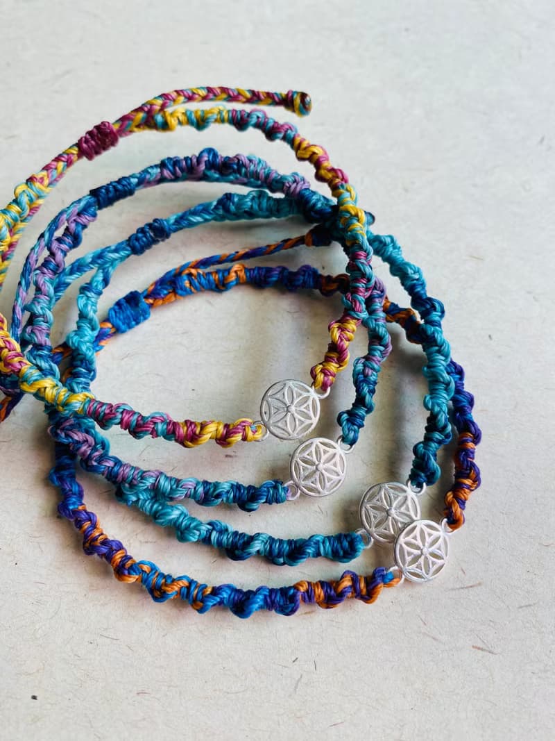 生命之花  橘紫藍 南美蠟線925純銀編織手鍊