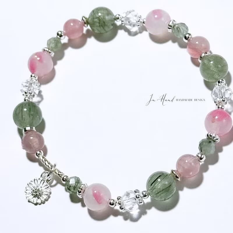 晨光中的瑪格麗特-薔薇石.馬島粉晶.綠髮晶設計手鍊