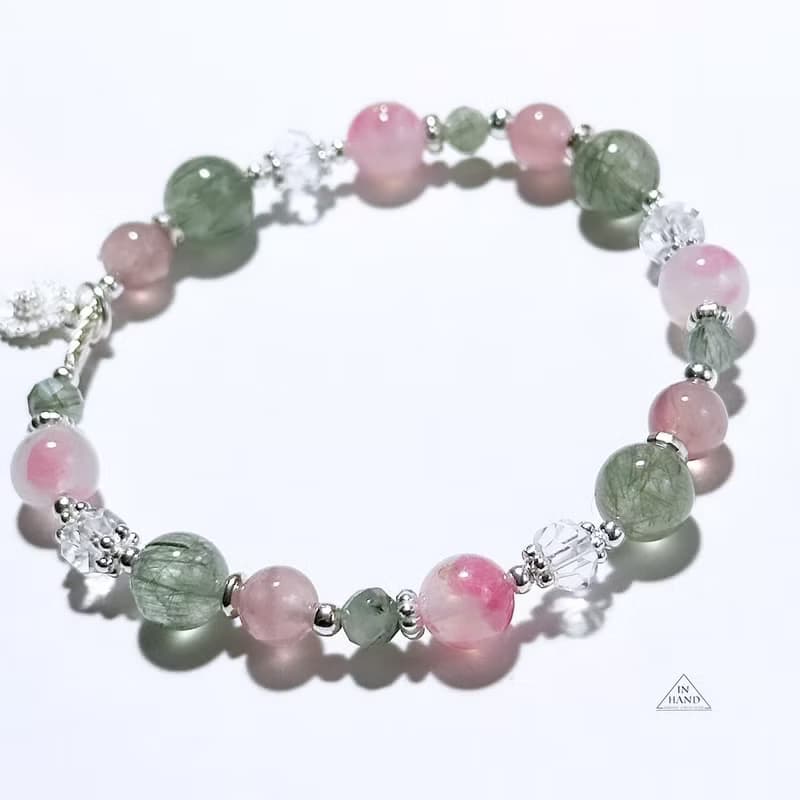 晨光中的瑪格麗特-薔薇石.馬島粉晶.綠髮晶設計手鍊