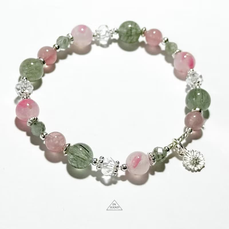 晨光中的瑪格麗特-薔薇石.馬島粉晶.綠髮晶設計手鍊