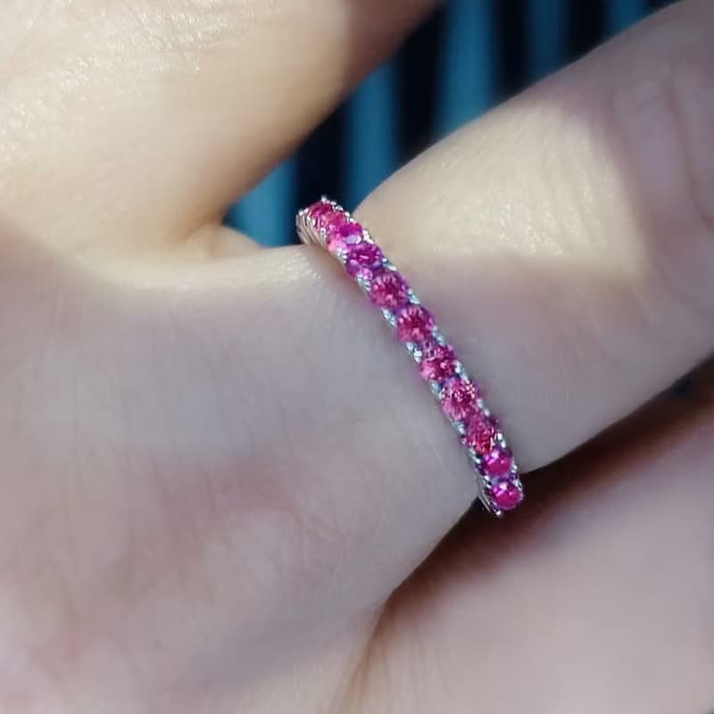Natural Pink Sapphire , Eternity Band ring , 925 Silver Minimalist Ring for her