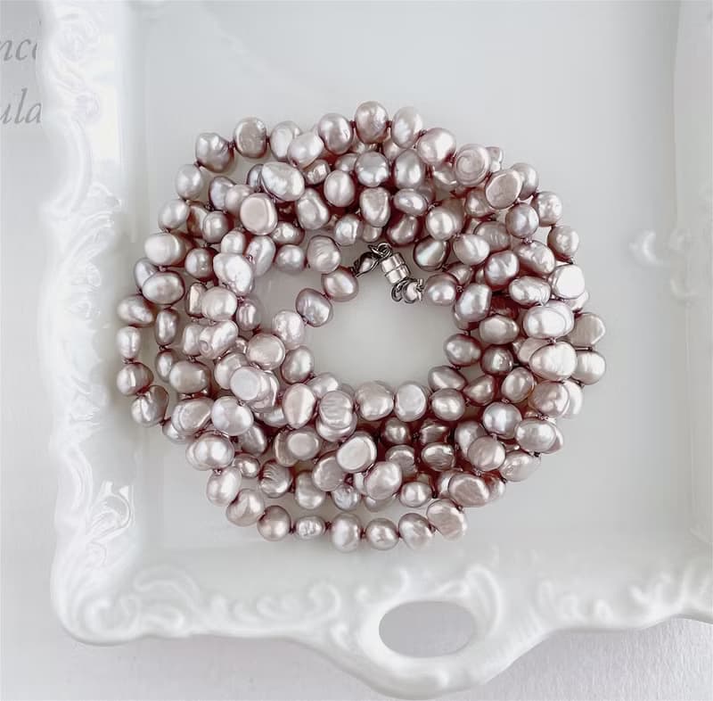 バロックパール アンティークシルバー 超ロングネックレス 120cm