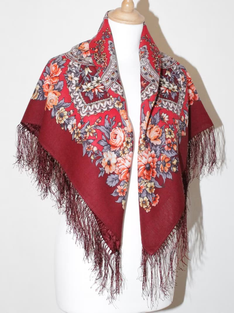 Authentic Pavlovo Posad Russian Shawl Scarf Soft 100% Wool 89x89 cm 1874-6