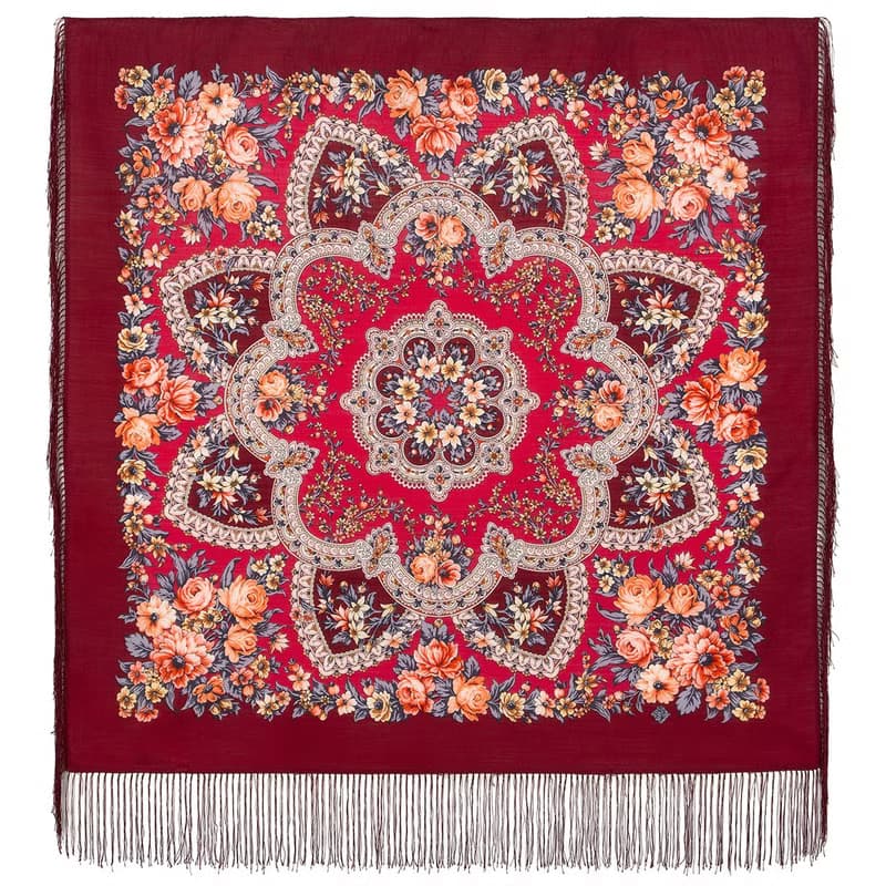 Authentic Pavlovo Posad Russian Shawl Scarf Soft 100% Wool 89x89 cm 1874-6