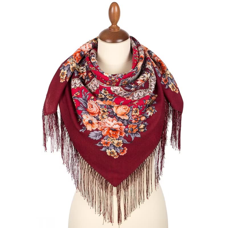 Authentic Pavlovo Posad Russian Shawl Scarf Soft 100% Wool 89x89 cm 1874-6