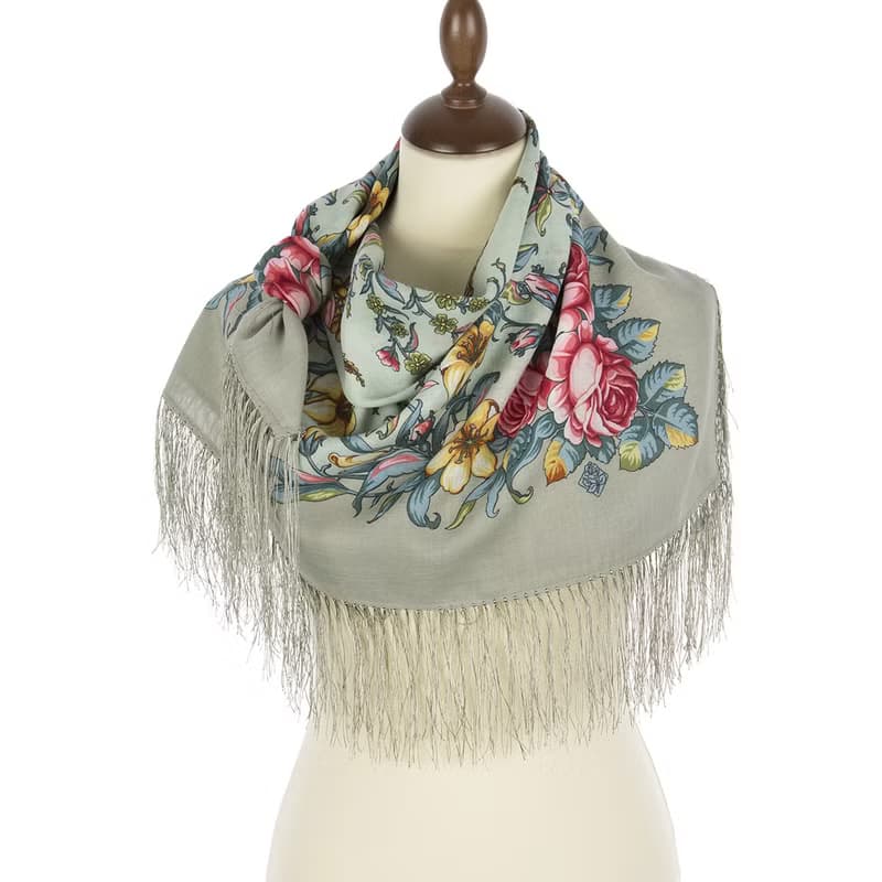 Authentic Pavlovo Posad Russian Shawl Soft Scarf 100% Wool 89x89 cm 1604-10