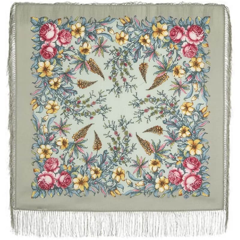 Authentic Pavlovo Posad Russian Shawl Soft Scarf 100% Wool 89x89 cm 1604-10