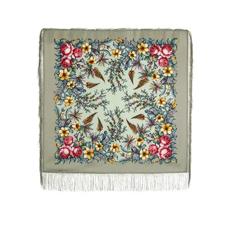 Authentic Pavlovo Posad Russian Shawl Soft Scarf 100% Wool 89x89 cm 1604-10