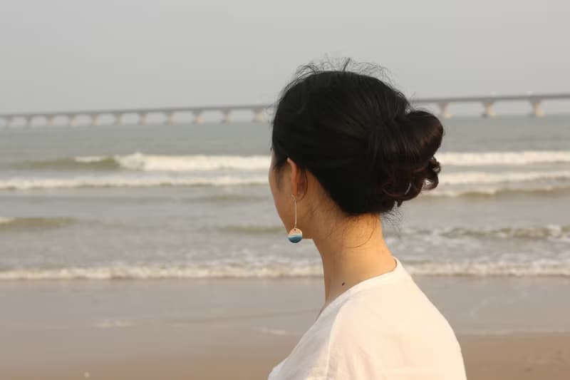 藍色海洋系列長款陶瓷耳環耳夾純銀