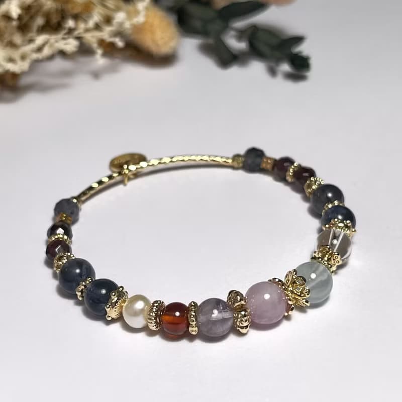 紫鋰輝 珍珠 紫水晶 菫青石 海藍寶 石榴石 白水晶 天然水晶手鏈