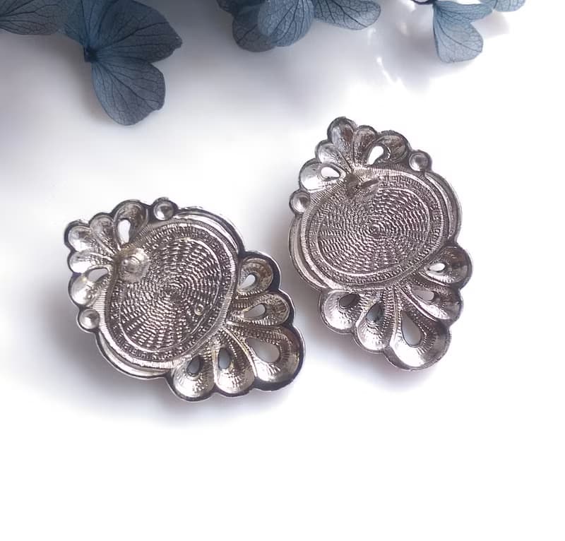 Vintage Jewelry 西洋古董飾品 銀色調 藍珠切面  針式耳環