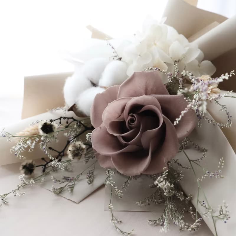 卡布奇諾玫瑰花束 大地色永生花束 情人節花束 生日花束