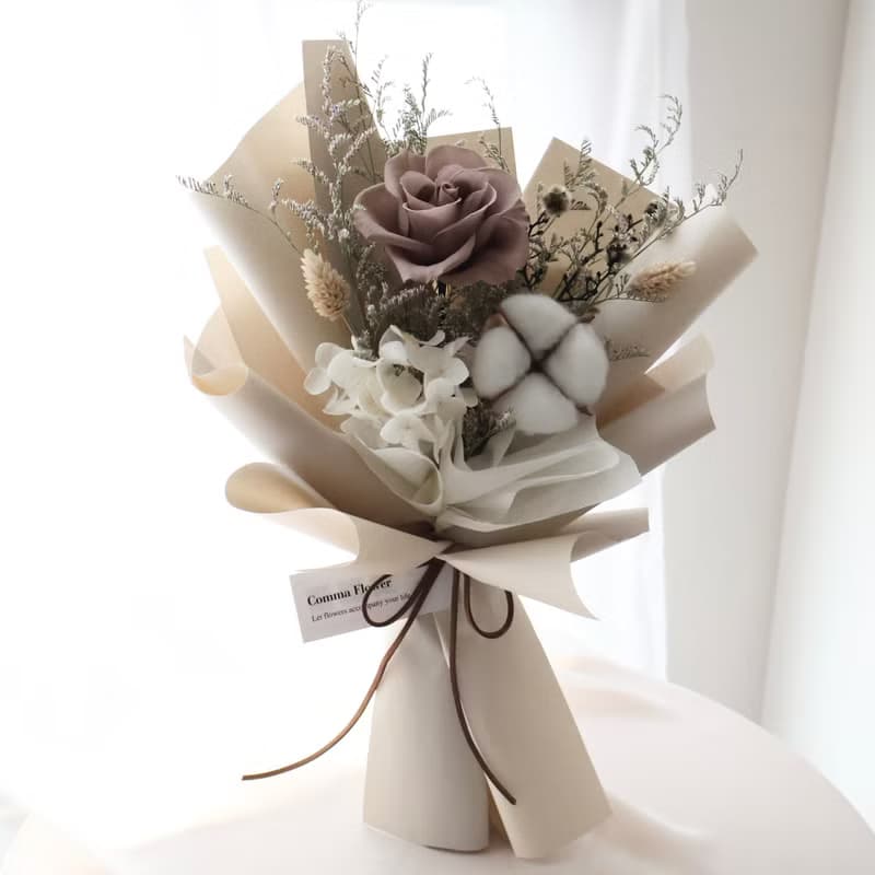 卡布奇諾玫瑰花束 大地色永生花束 情人節花束 生日花束