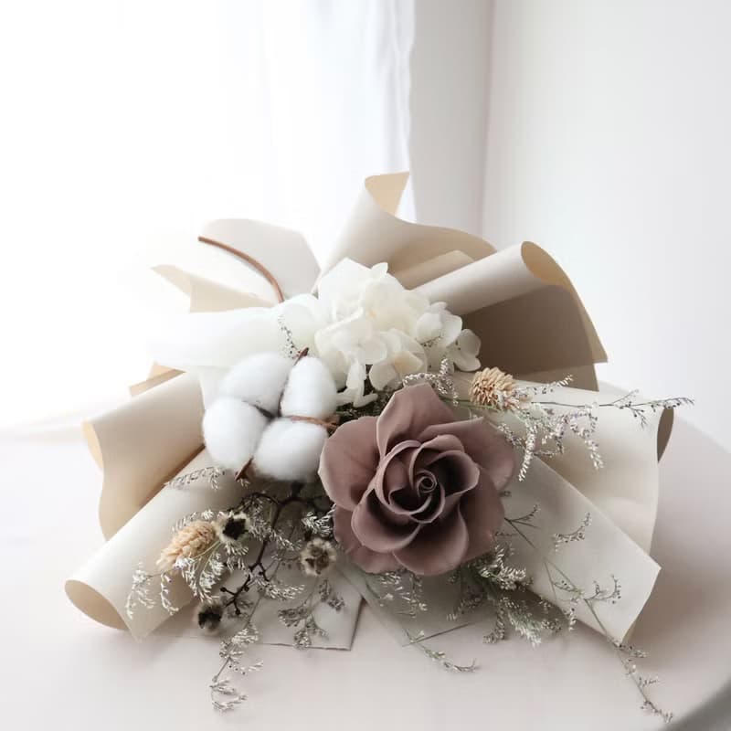 卡布奇諾玫瑰花束 大地色永生花束 情人節花束 生日花束