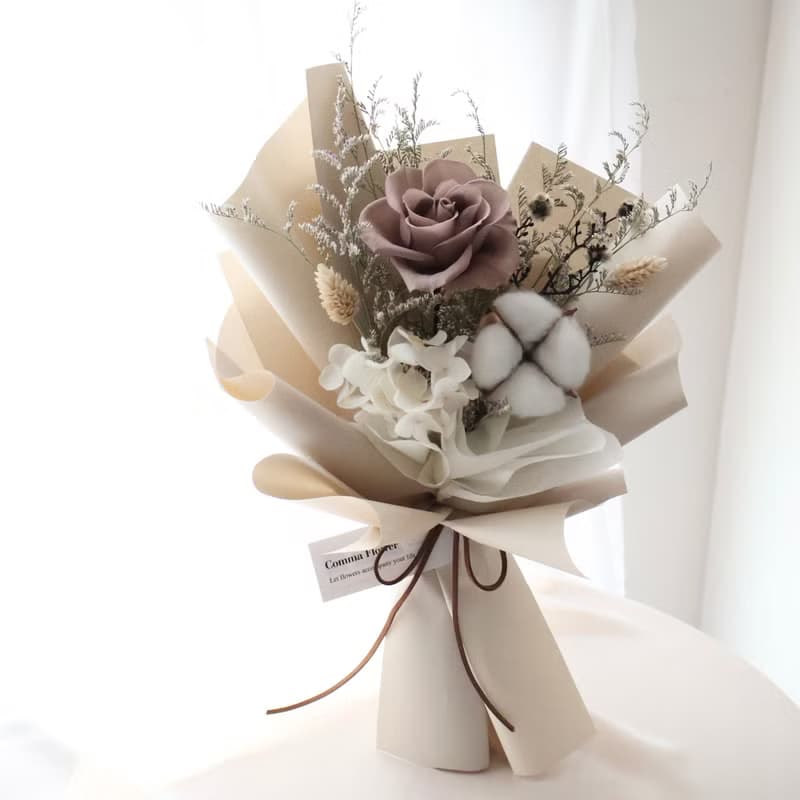 卡布奇諾玫瑰花束 大地色永生花束 情人節花束 生日花束