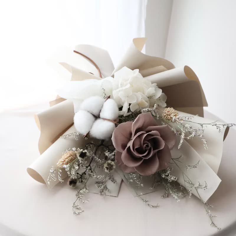 卡布奇諾玫瑰花束 大地色永生花束 情人節花束 生日花束