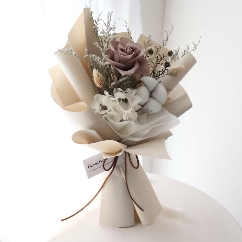卡布奇諾玫瑰花束 大地色永生花束 情人節花束 生日花束
