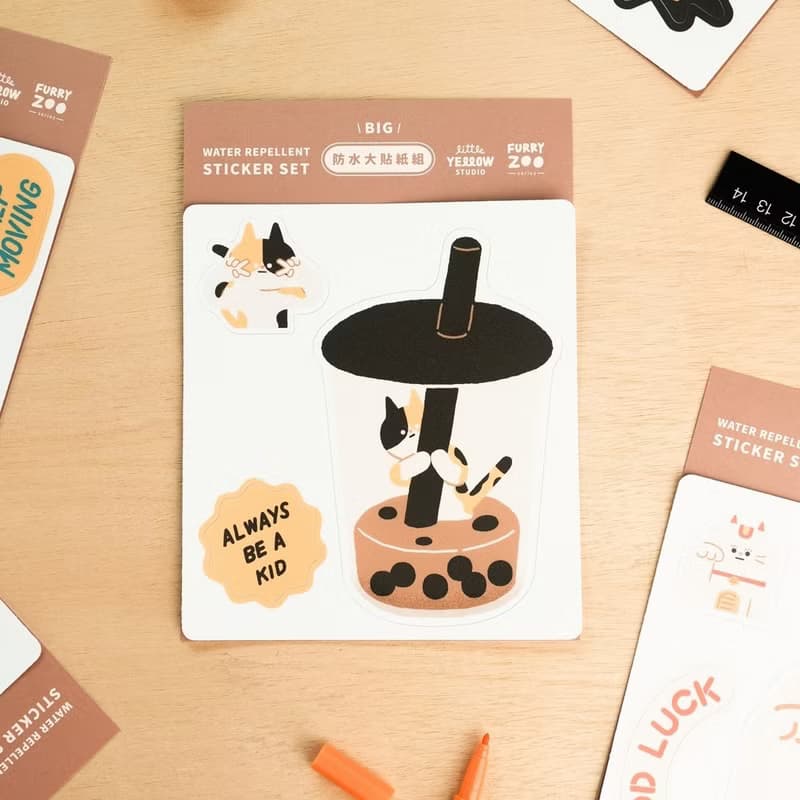 Furry Zoo 防水 大貼紙組 行李貼 防水耐曬 - 花貓珍奶