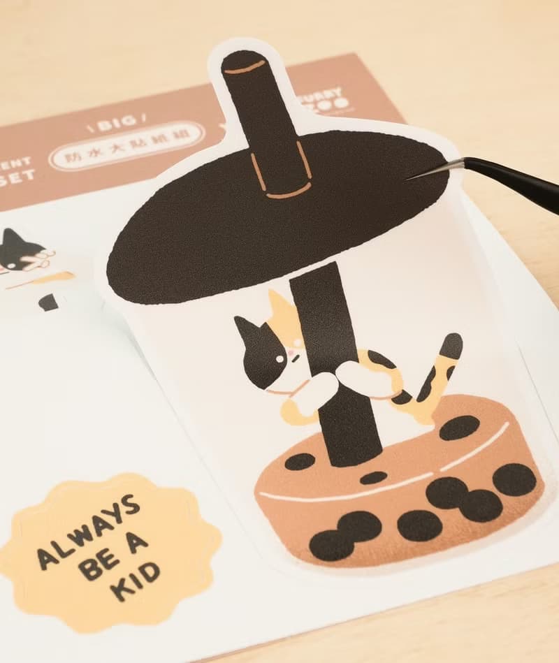 Furry Zoo 防水 大貼紙組 行李貼 防水耐曬 - 花貓珍奶