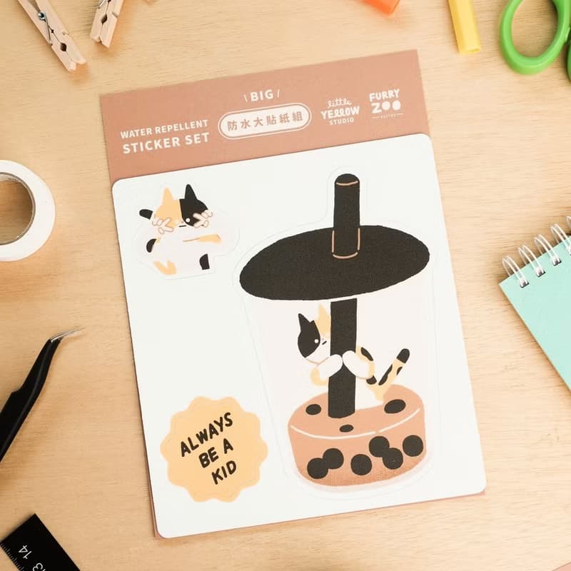 Furry Zoo 防水 大貼紙組 行李貼 防水耐曬 - 花貓珍奶