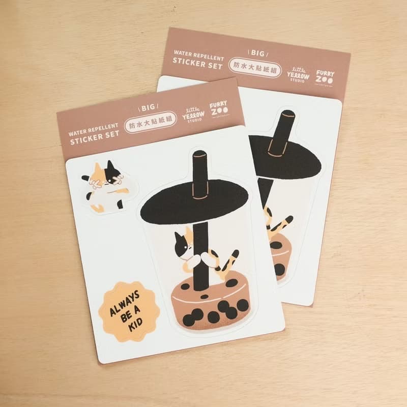 Furry Zoo 防水 大貼紙組 行李貼 防水耐曬 - 花貓珍奶
