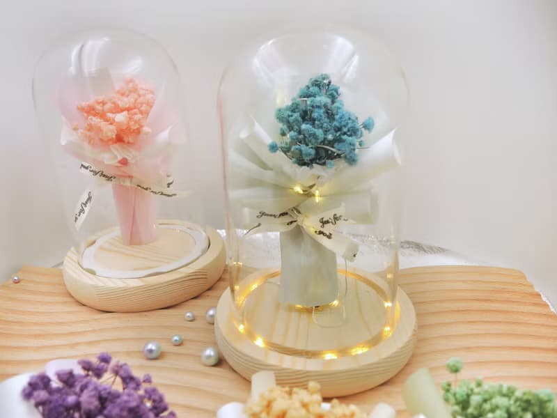 滿天星花束 滿天星玻璃罩 小夜燈 永生花 乾燥花 生日禮物