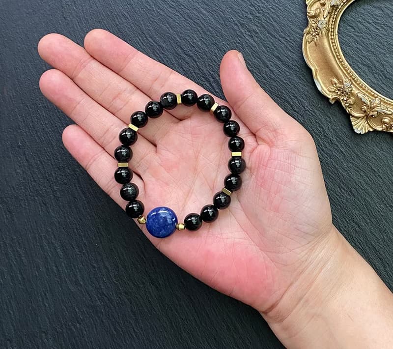 農曆七月避邪保平安-黑曜石x藍紋玉黃銅手鍊 溝通 人緣 療癒 避邪