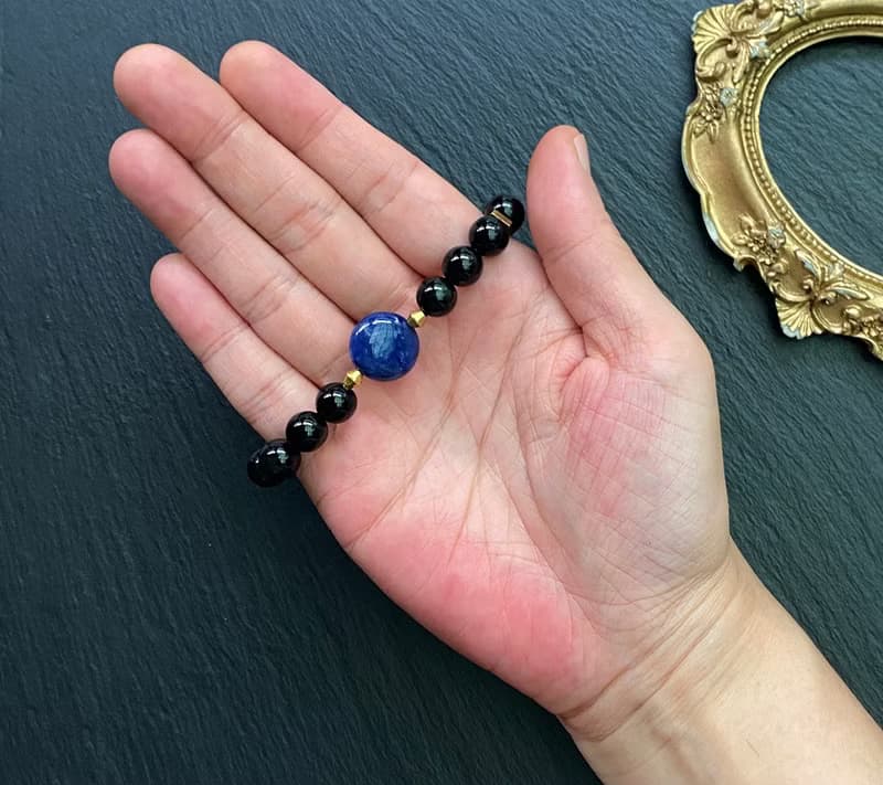 農曆七月避邪保平安-黑曜石x藍紋玉黃銅手鍊 溝通 人緣 療癒 避邪