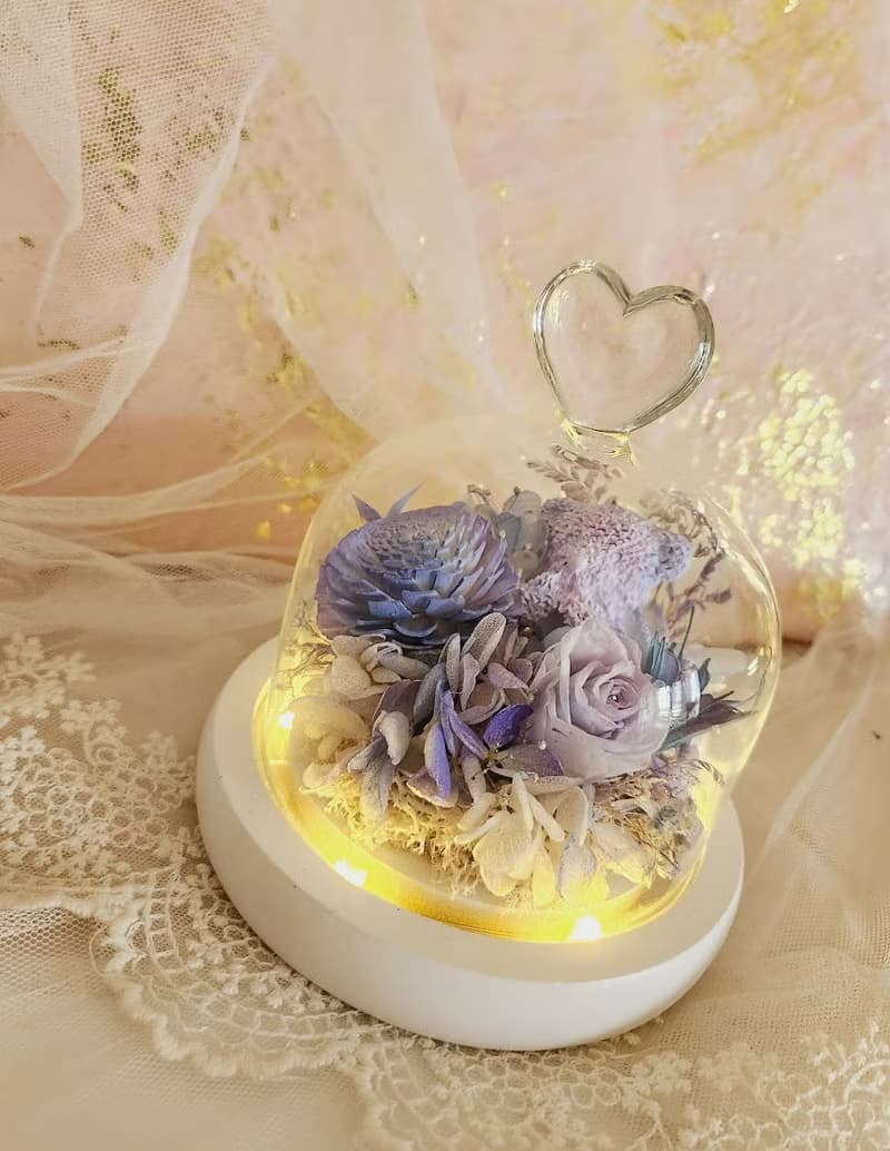 小熊永生花玻璃罩小夜燈 贈精美禮盒 開幕/入厝禮物 婚禮小物 禮