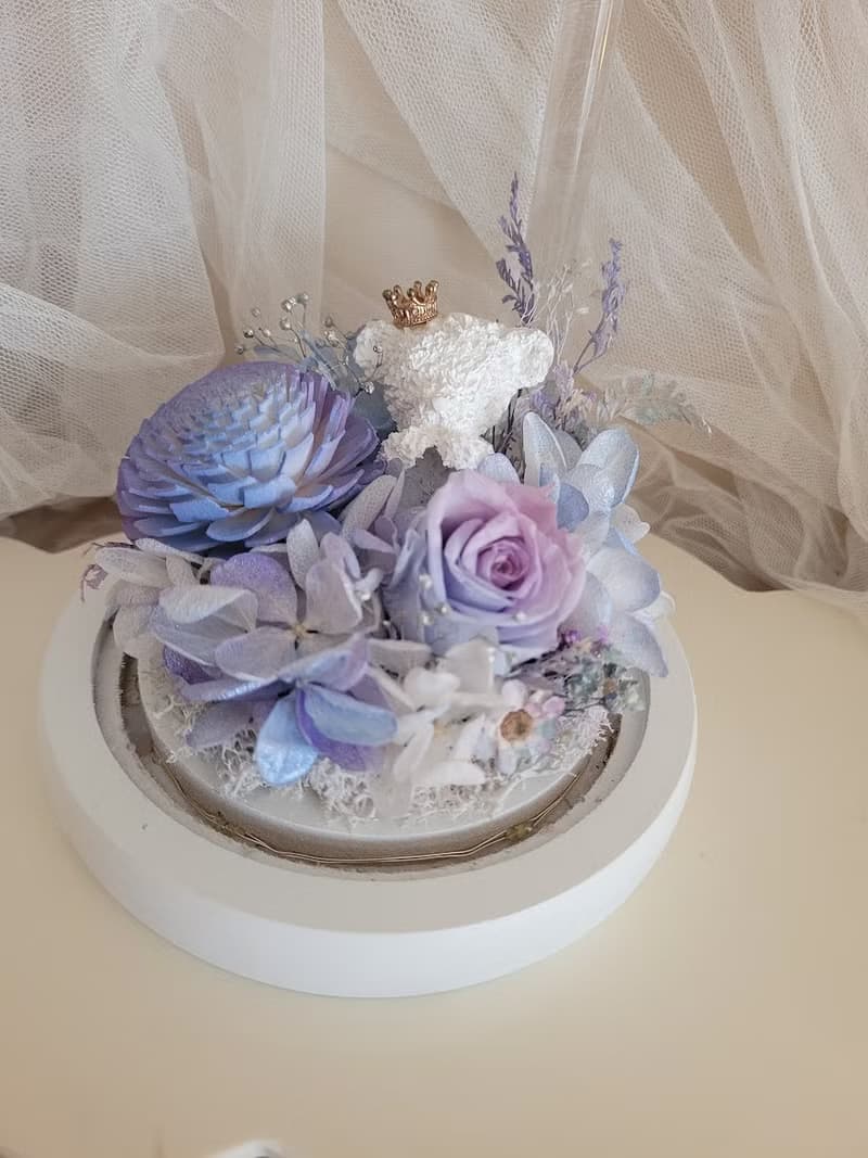 小熊永生花玻璃罩小夜燈 贈精美禮盒 開幕/入厝禮物 婚禮小物 禮