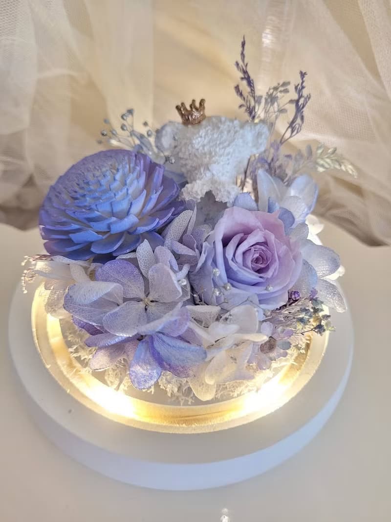 小熊永生花玻璃罩小夜燈 贈精美禮盒 開幕/入厝禮物 婚禮小物 禮