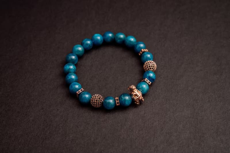 (天然石水晶手鍊)(勇士)藍磷灰石x鋯石x黃銅手