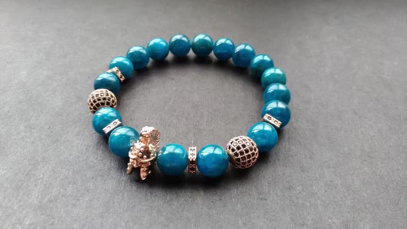 (天然石水晶手鍊)(勇士)藍磷灰石x鋯石x黃銅手