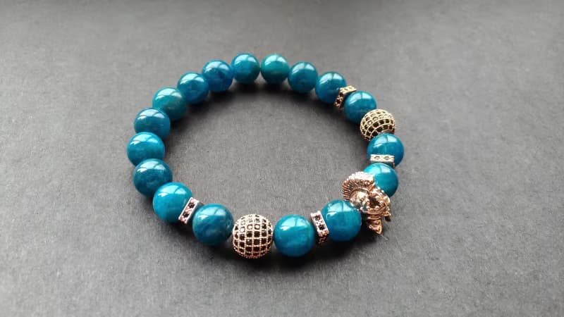 (天然石水晶手鍊)(勇士)藍磷灰石x鋯石x黃銅手