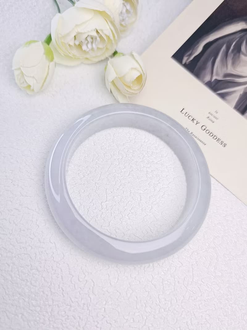 桃花 貴人|仙氣淡粉紫春彩|緬甸A貨翡翠完美寬版平安手鐲56.3