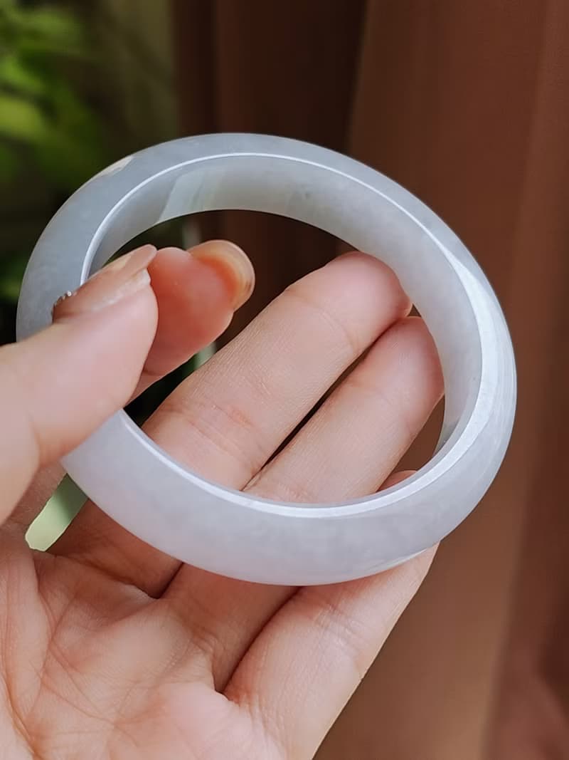 桃花 貴人|仙氣淡粉紫春彩|緬甸A貨翡翠完美寬版平安手鐲56.3
