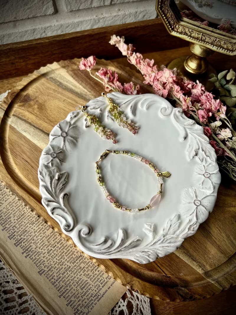 -花系列飛燕草/手鍊/耳環-天然水晶手鏈/黃銅手鍊