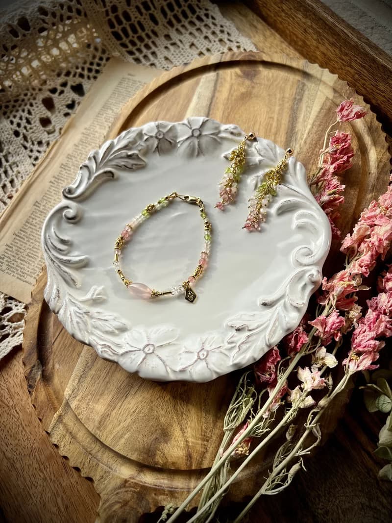 -花系列飛燕草/手鍊/耳環-天然水晶手鏈/黃銅手鍊