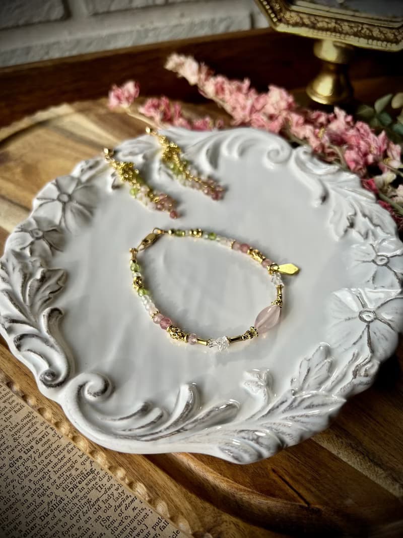 -花系列飛燕草/手鍊/耳環-天然水晶手鏈/黃銅手鍊