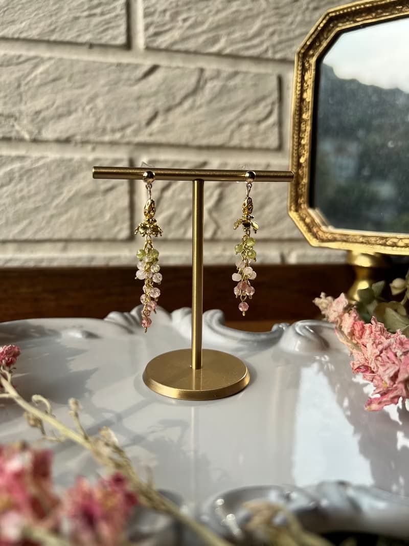 -花系列飛燕草/手鍊/耳環-天然水晶手鏈/黃銅手鍊