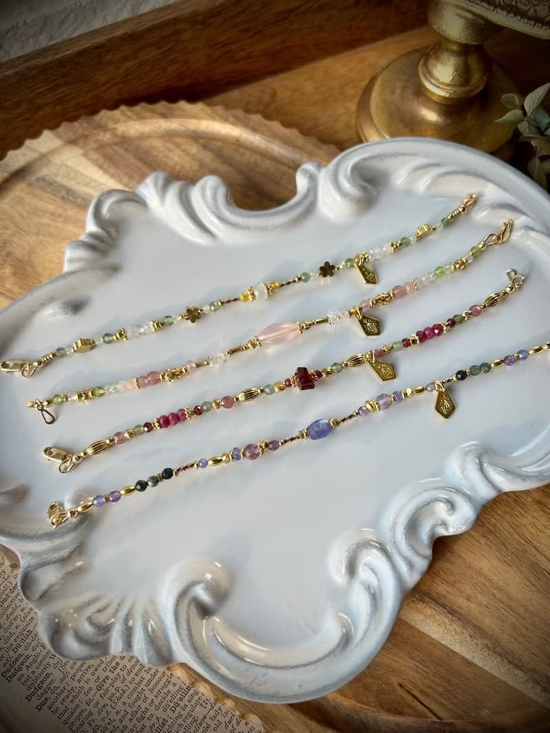 -花系列飛燕草/手鍊/耳環-天然水晶手鏈/黃銅手鍊