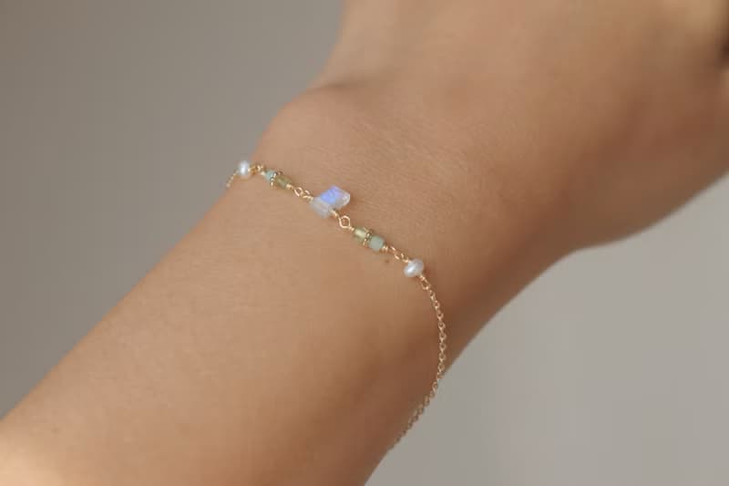 手鍊 月光石 橄欖石 天然石 - 沒問題 -