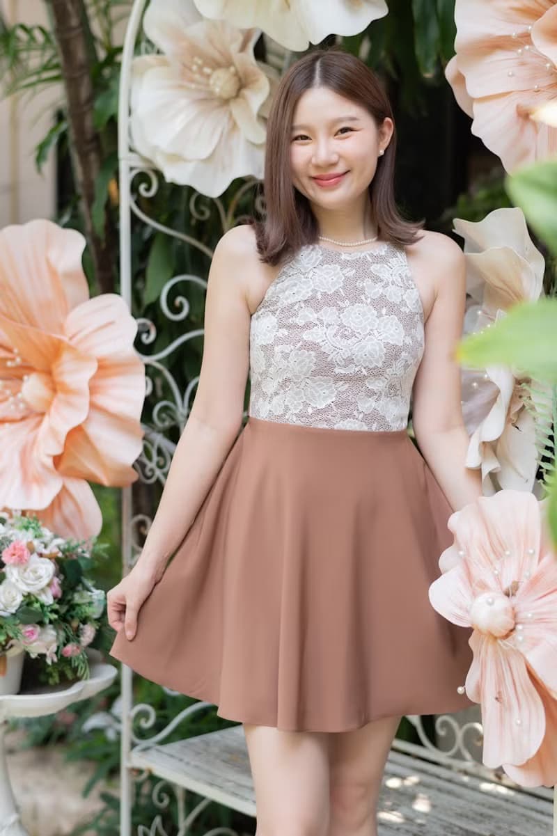 Vintage brown dress Party summer Dress Evening prom brown lace bridesmaid dress