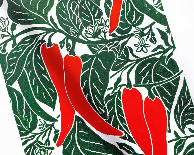 Linocut Print Red Chili Pepper Plant Original Artwork Modern Kitchen Wall Decor