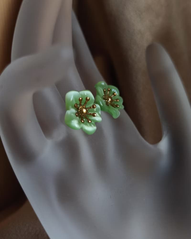 【孤品限定】貓眼綠花耳環 玻璃耳飾