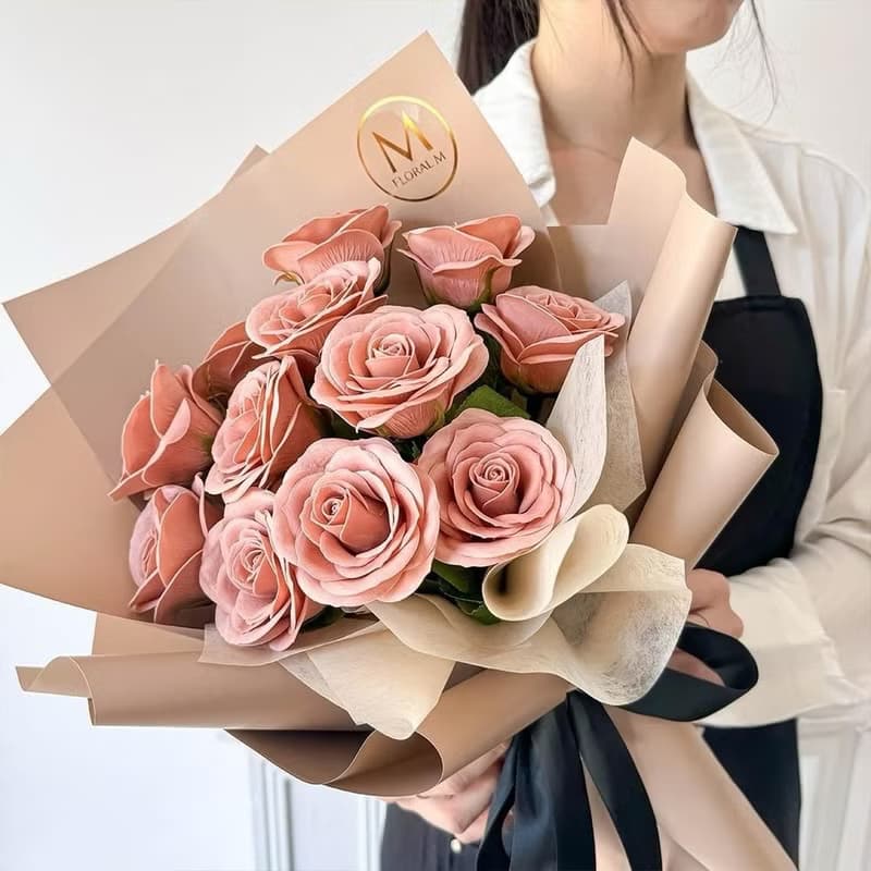 溫柔焦糖奶茶玫瑰香水花束