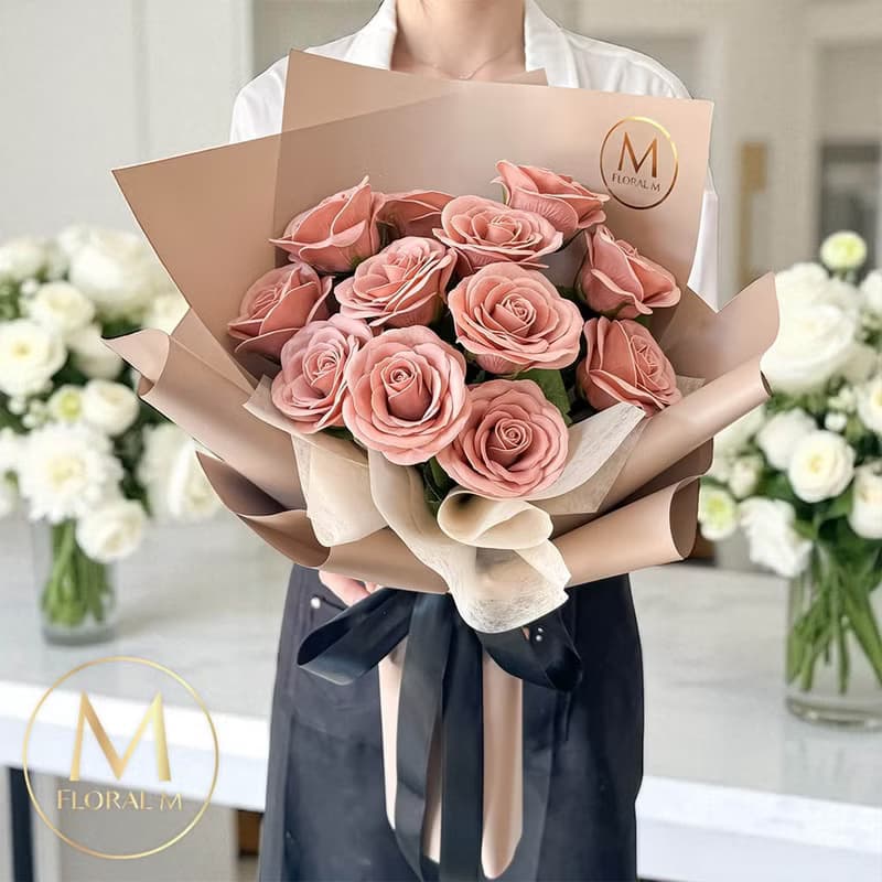 溫柔焦糖奶茶玫瑰香水花束