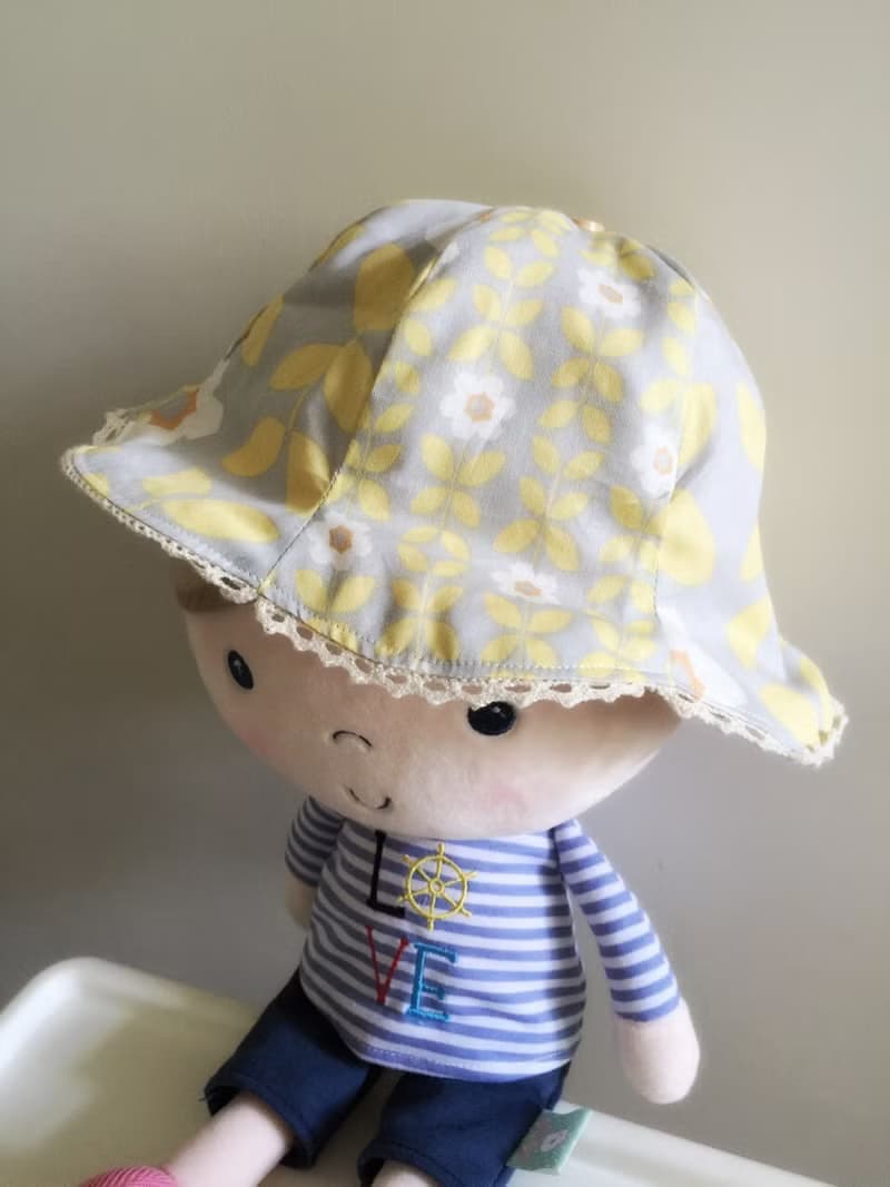手工製作雙面黃色小花拼布帽子 嬰兒/小童/成人